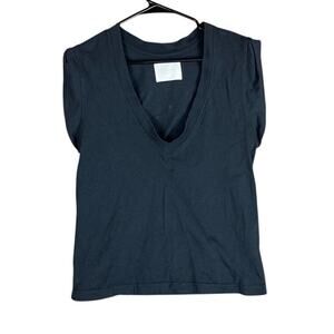 Citizens Of Humanity Womens Shirt Black Eugenie V Neck Short Sleeve Cotton XS